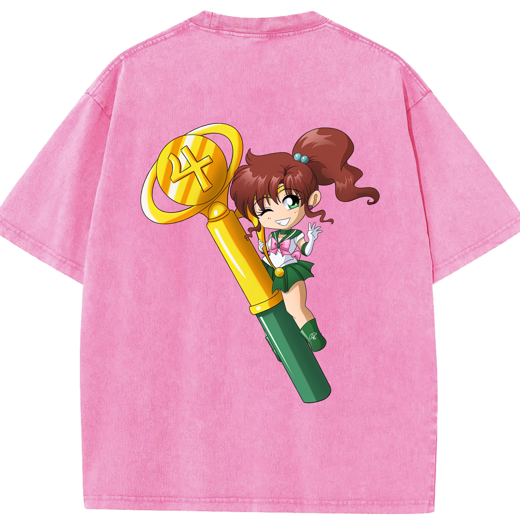 （画像用） 美少女戦士セーラームーン 木野 まこと きの まこと Sailor Moon Kino Makoto （セーラージュピター；Sailor Jupiter） 綿100% ヴィンテージ風 半袖Tシャツ（背面プリント）